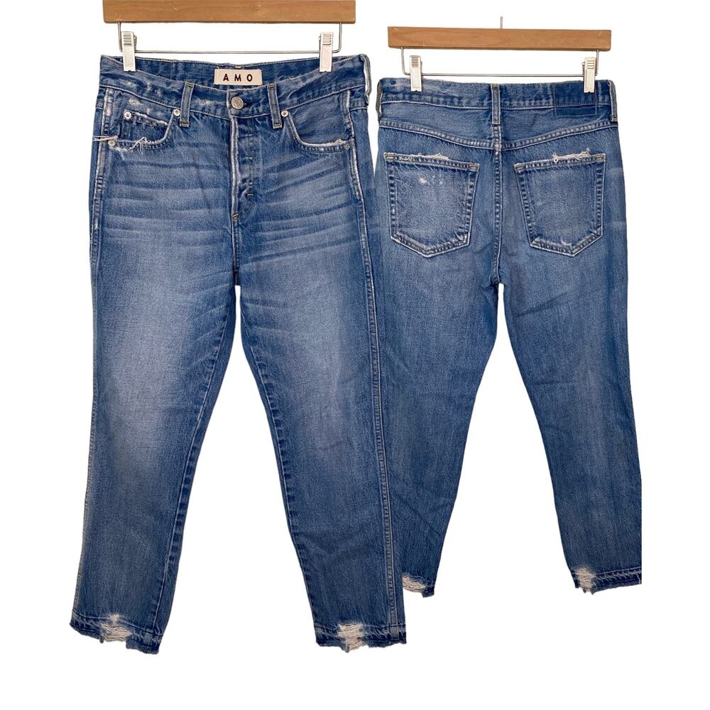 Amo Cropped Ankle Straight Leg Distressed Jeans Size 27